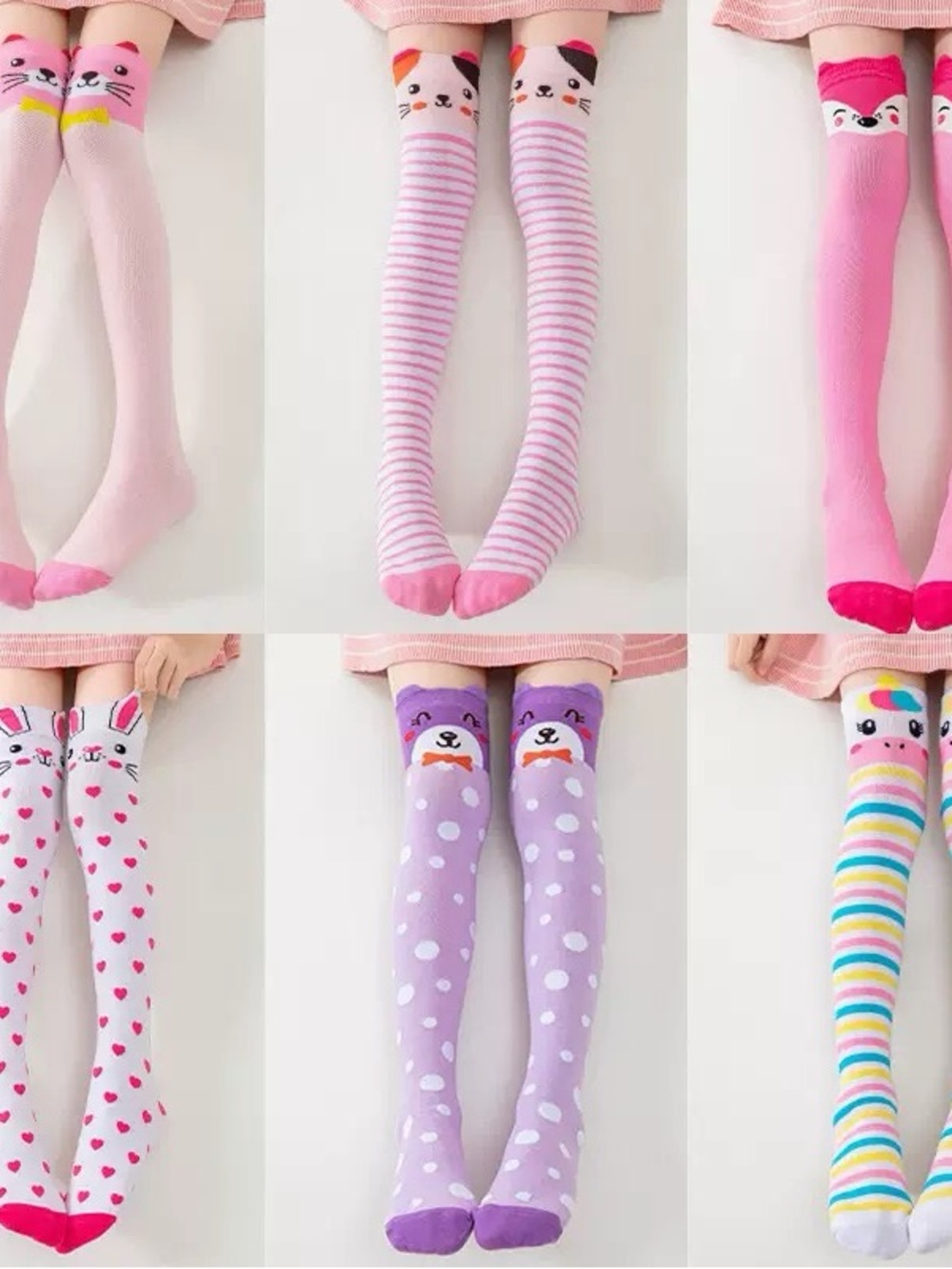 4 Pairs Girls Cartoon Animal Knee High Socks Assorted Styles